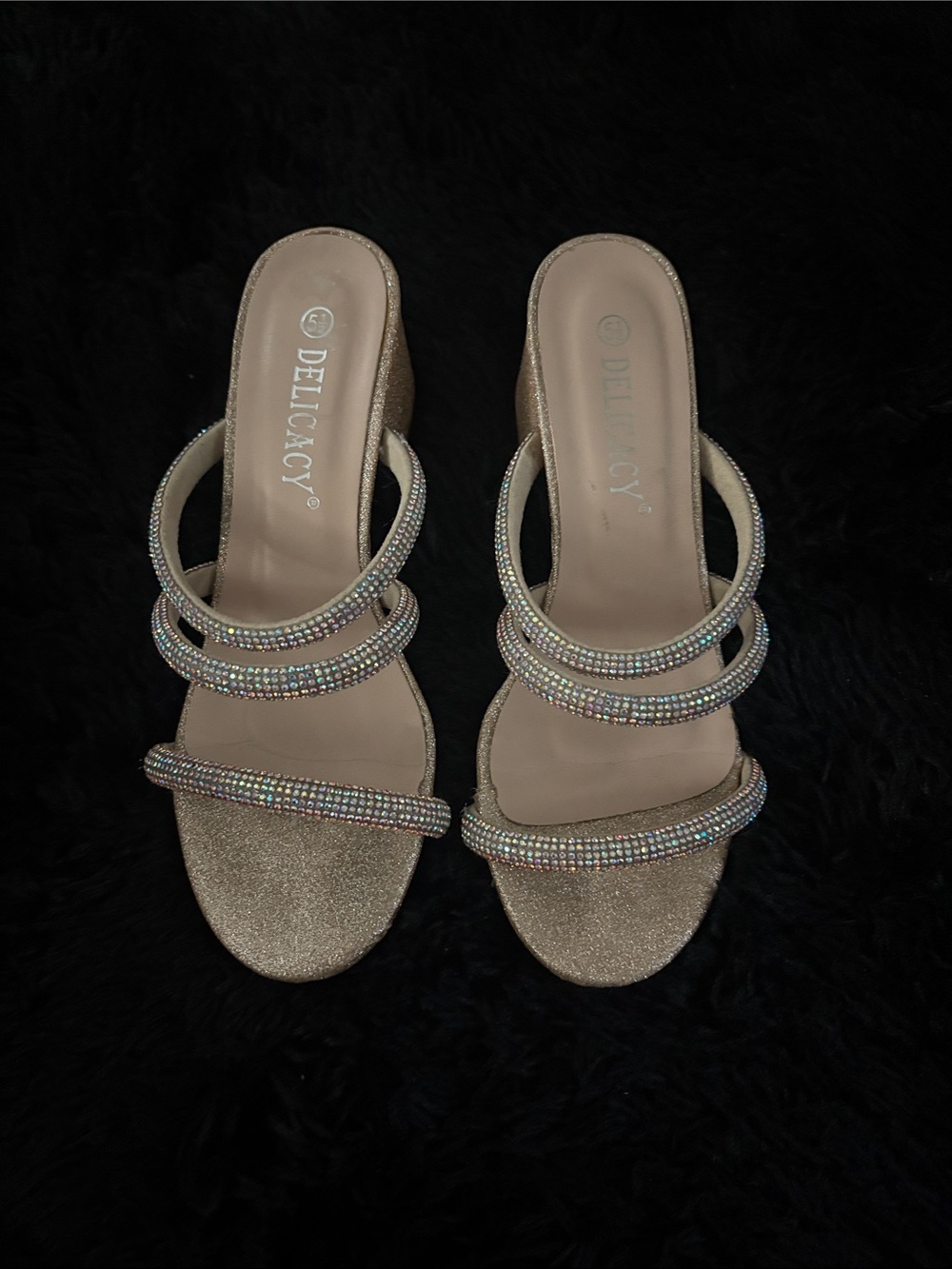 Delicacy Women's Gold Multi-Rhinestone Strappy Slide Heels